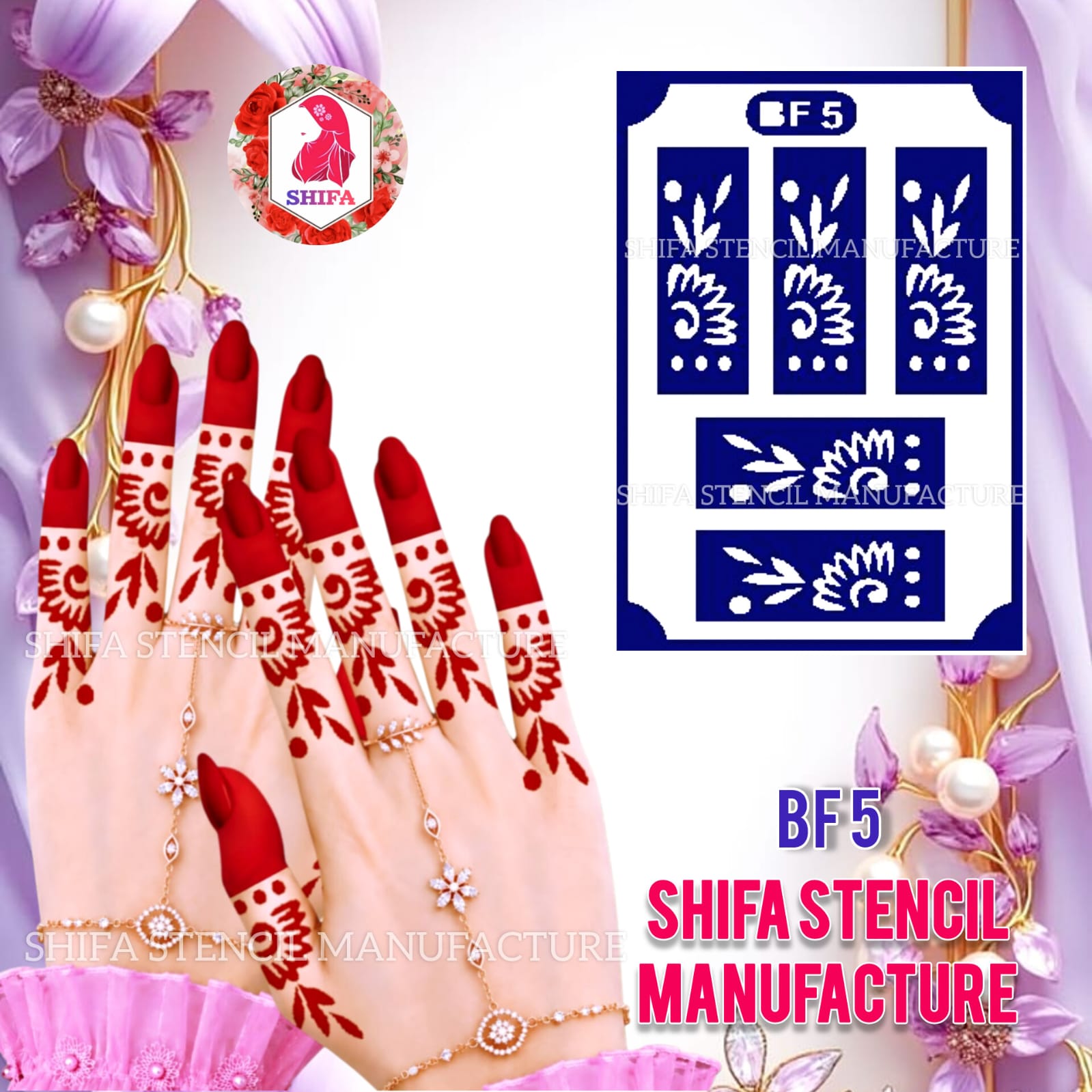 BF5 Traditional Finger Henna Stencil | Mehndi Design Sticker overview Henna Stencil - Shifa Stencil